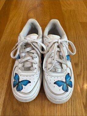 Nike Air Force One Sneakers with Blue Butterfly Accents